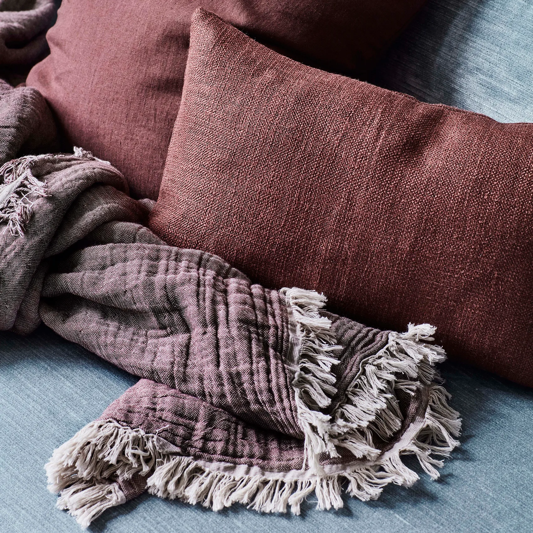 Collect cotton throw SC32 140x210 cm, cloud & burgundy (beige-red) &Tradition