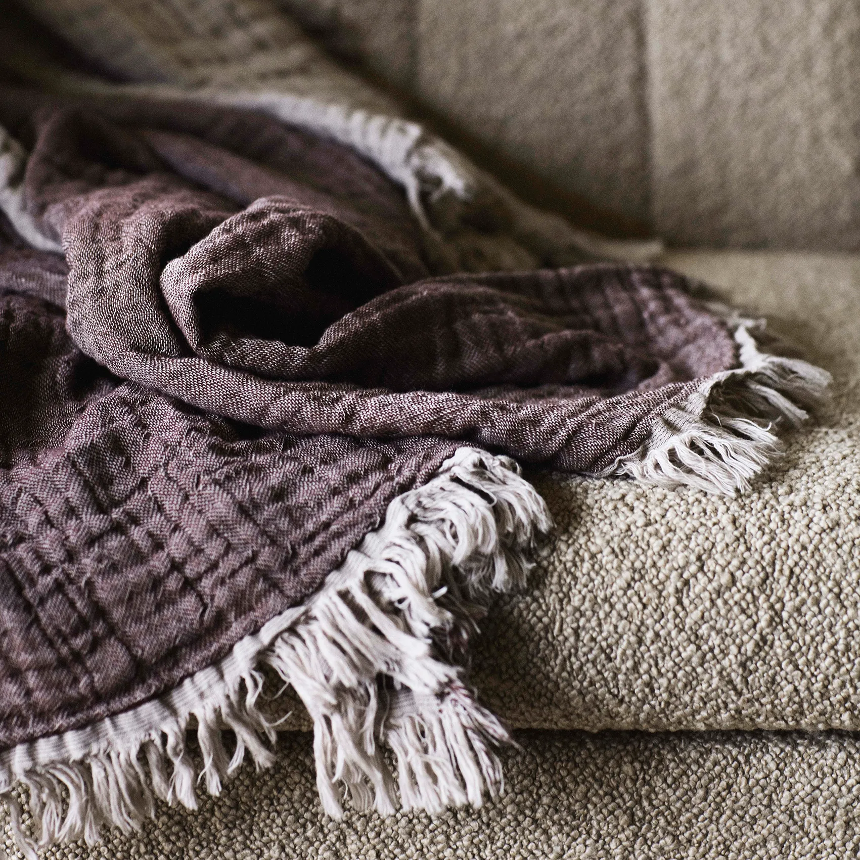 Collect cotton throw SC32 140x210 cm, cloud & burgundy (beige-red) &Tradition