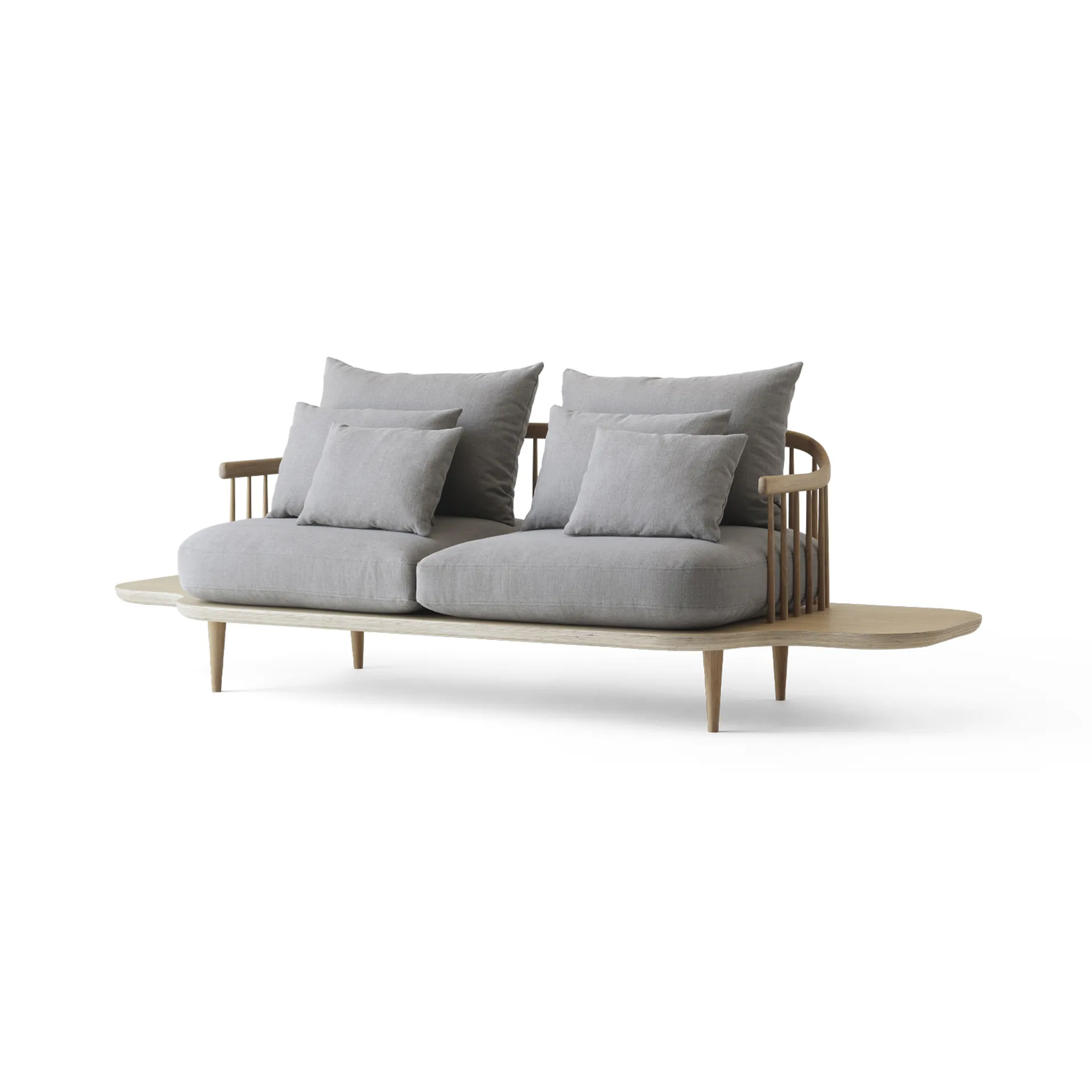 Fly SC3 sofa, Fabric hot madison 094 light grey. white oiled oak stand and side table &Tradition