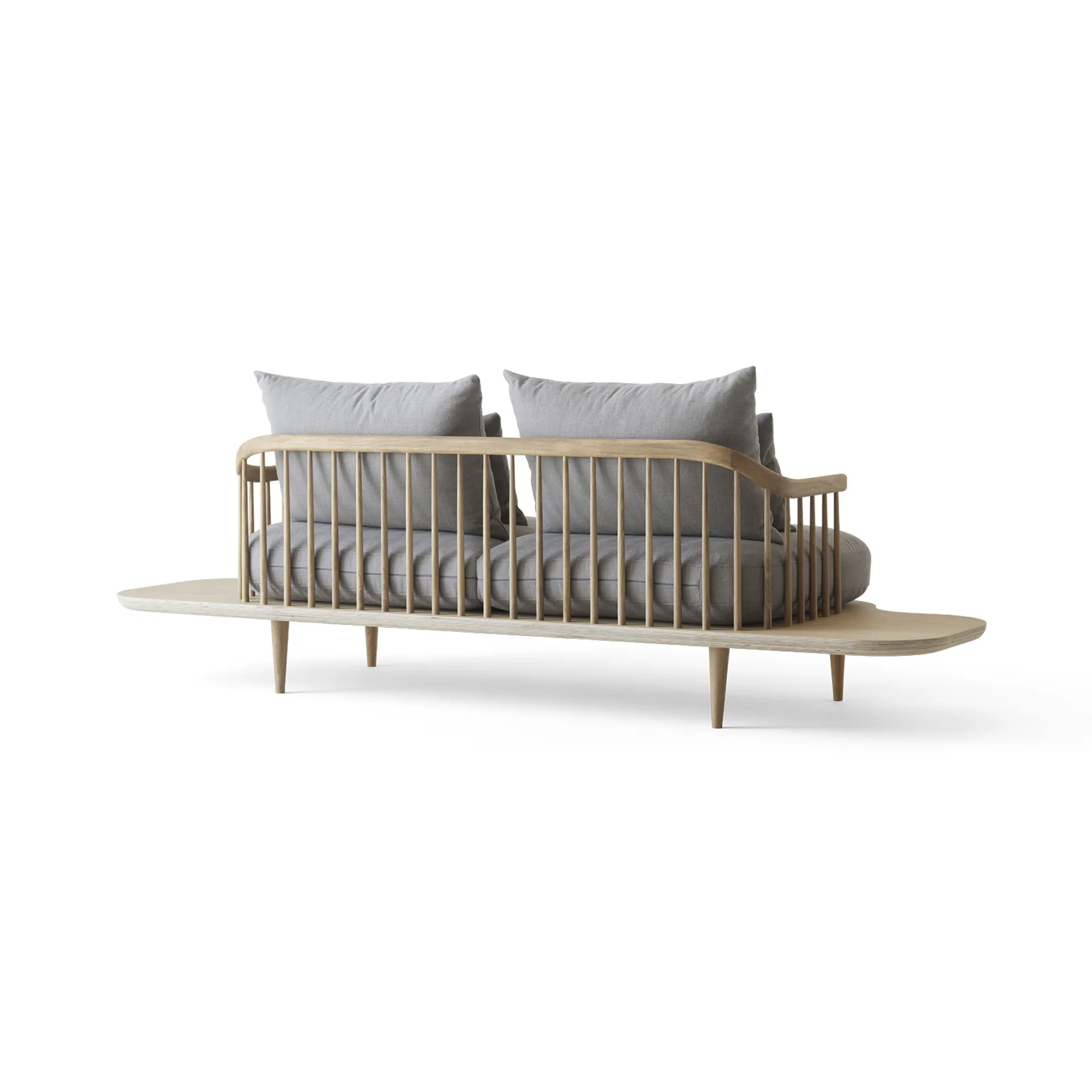 Fly SC3 sofa, Fabric hot madison 094 light grey. white oiled oak stand and side table &Tradition