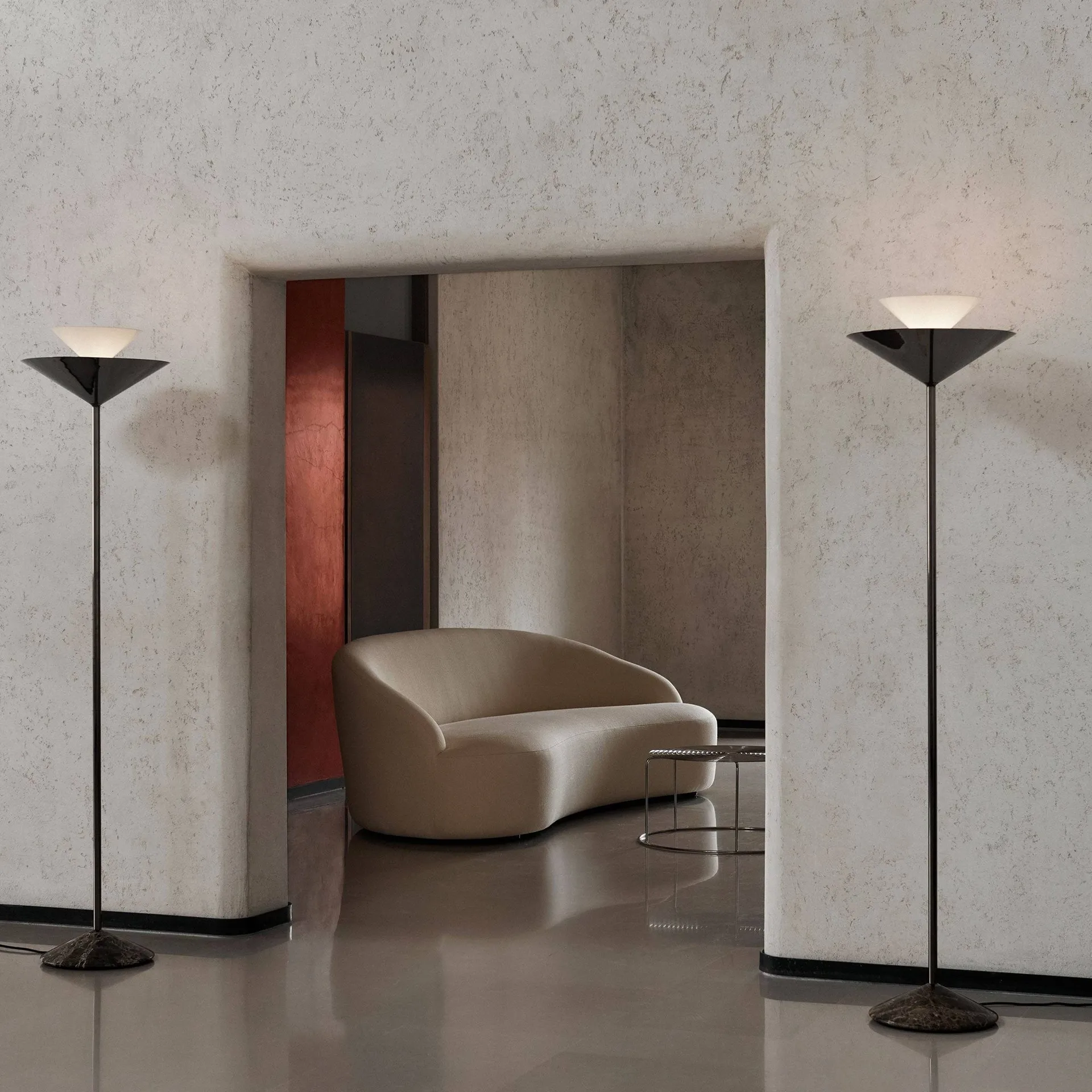 Gio LN 28 floor lamp, Dark chrome, marble &Tradition