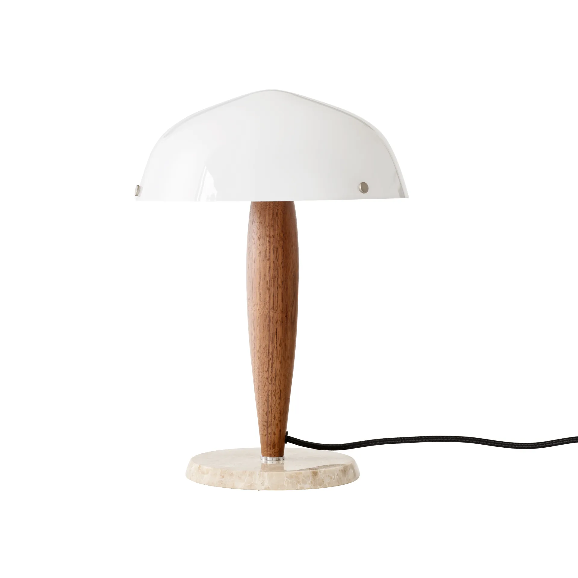 Herman SHY3 table lamp, walnut & cream marble, textile cord &Tradition