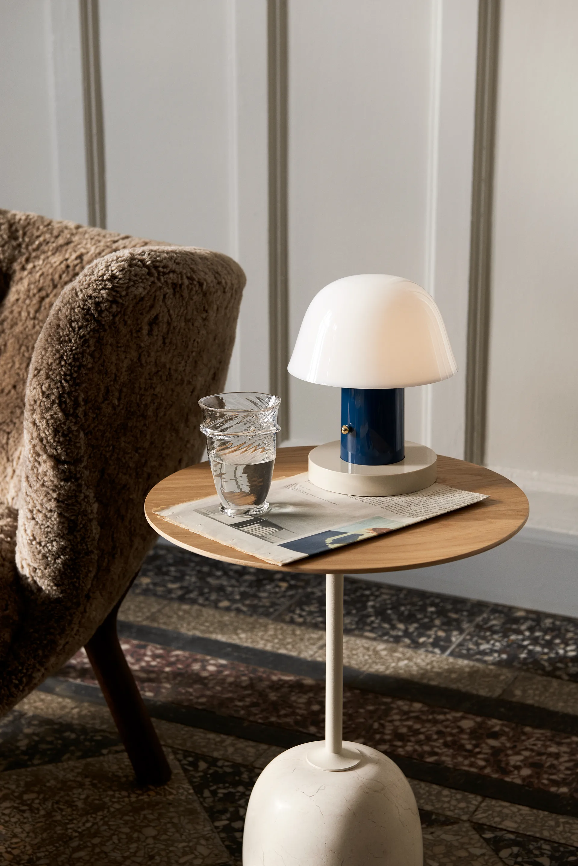 Lato side table LN8, Lacquered oak-Crema diva marble &Tradition