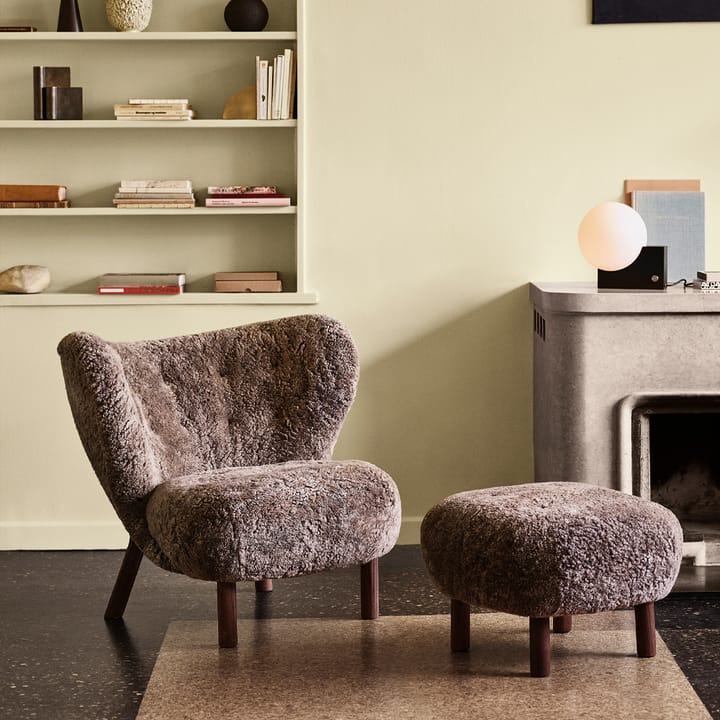 Little Petra ATD1 footstool, Sheepskin moonlight-oiled walnut legs &Tradition