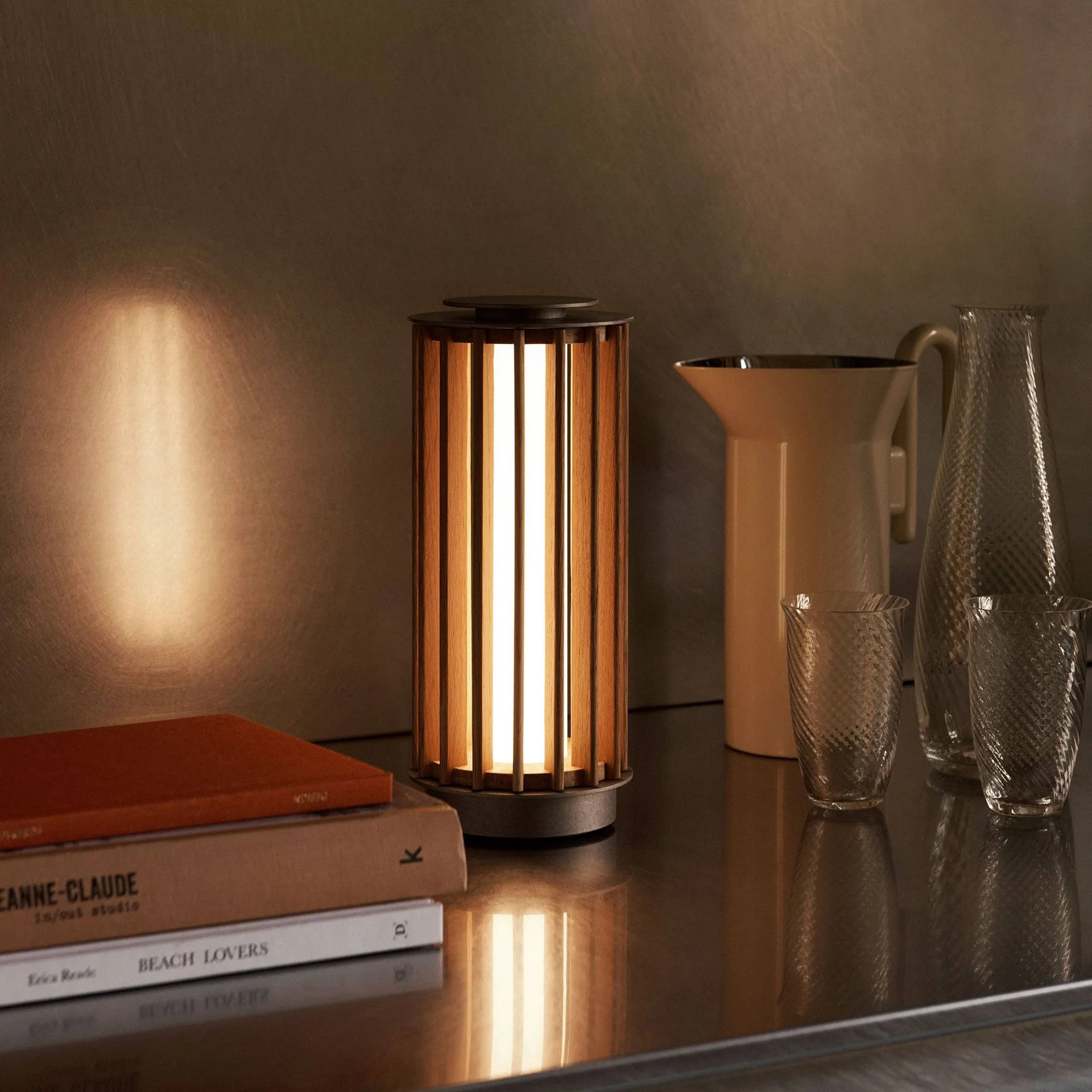 Numbra TY3 portable table lamp, Lacquered oak-tumbled aluminium &Tradition