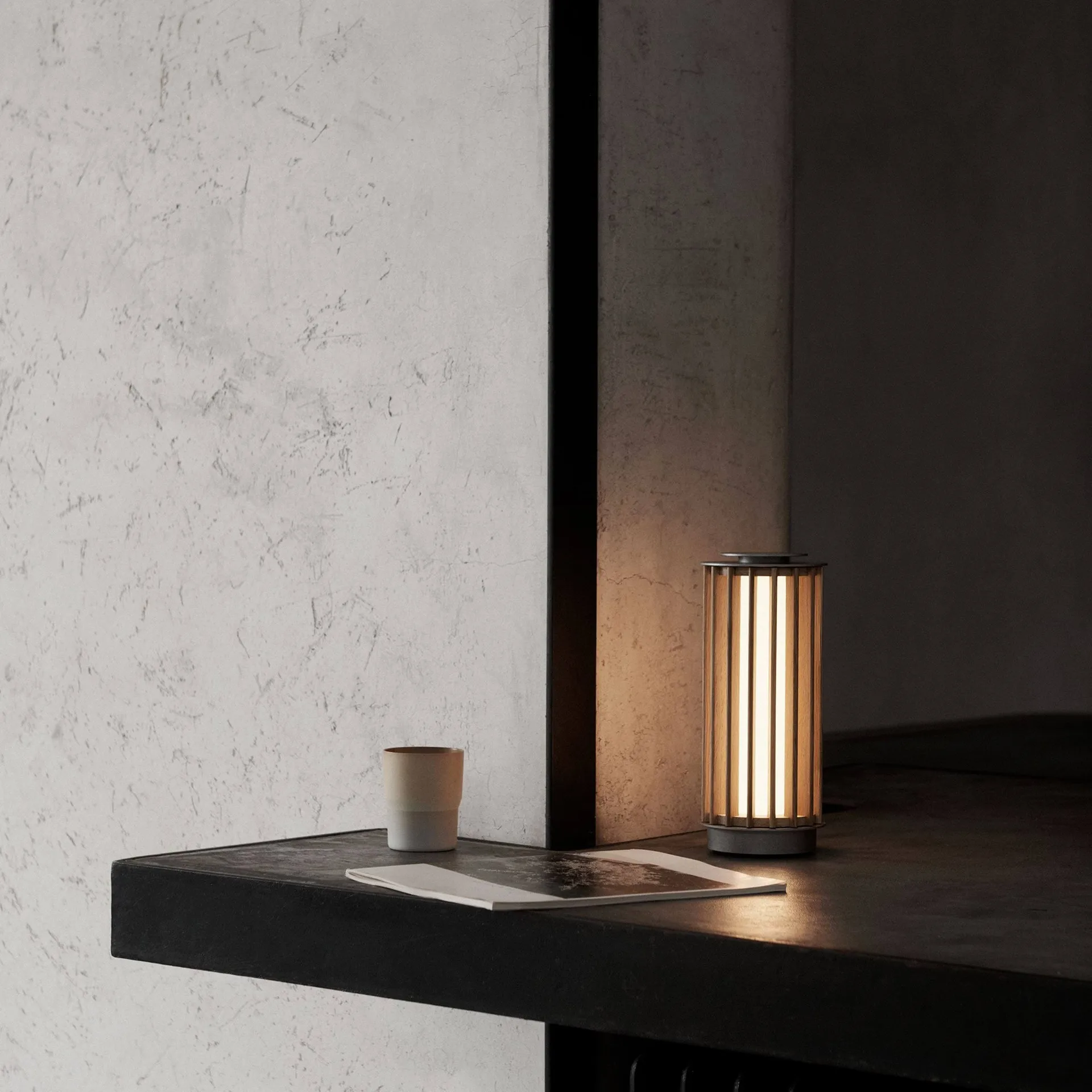 Numbra TY3 portable table lamp, Lacquered oak-tumbled aluminium &Tradition