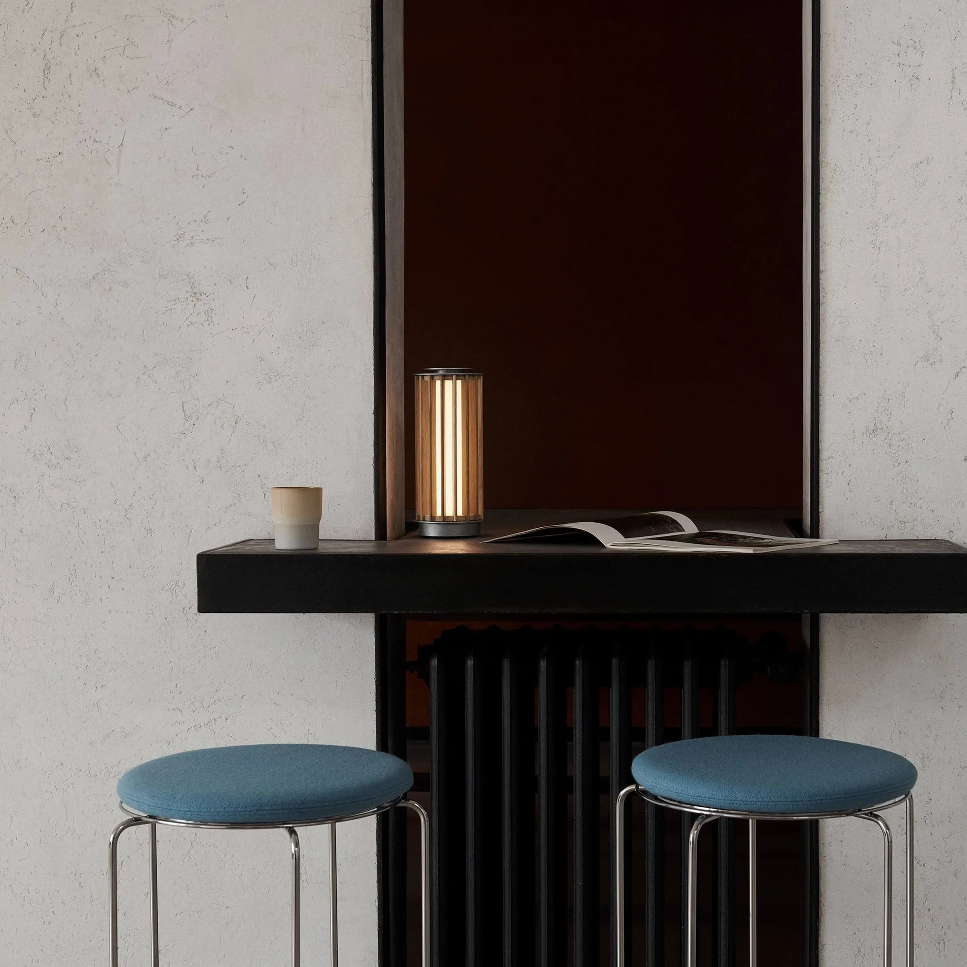 Numbra TY3 portable table lamp, Lacquered oak-tumbled aluminium &Tradition