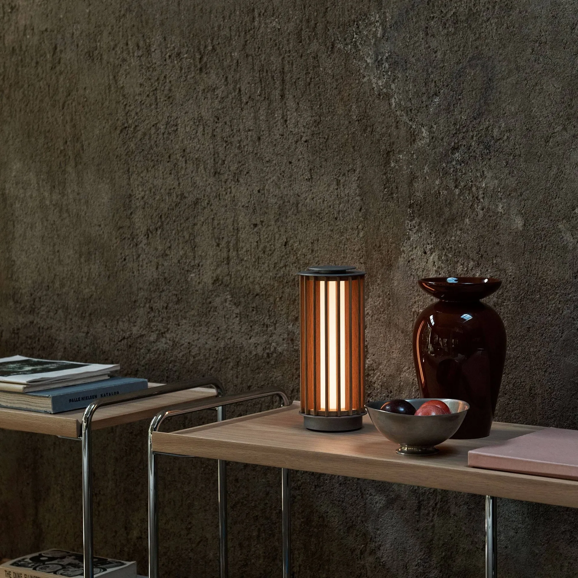 Numbra TY3 portable table lamp, Lacquered oak-tumbled aluminium &Tradition