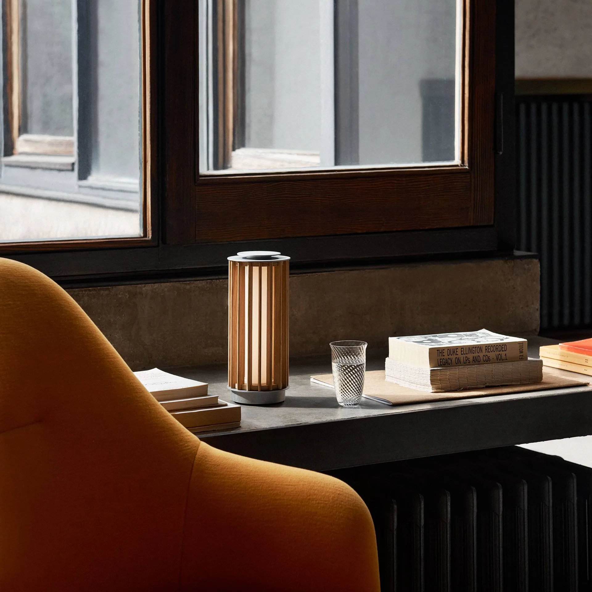 Numbra TY3 portable table lamp, Lacquered oak-tumbled aluminium &Tradition