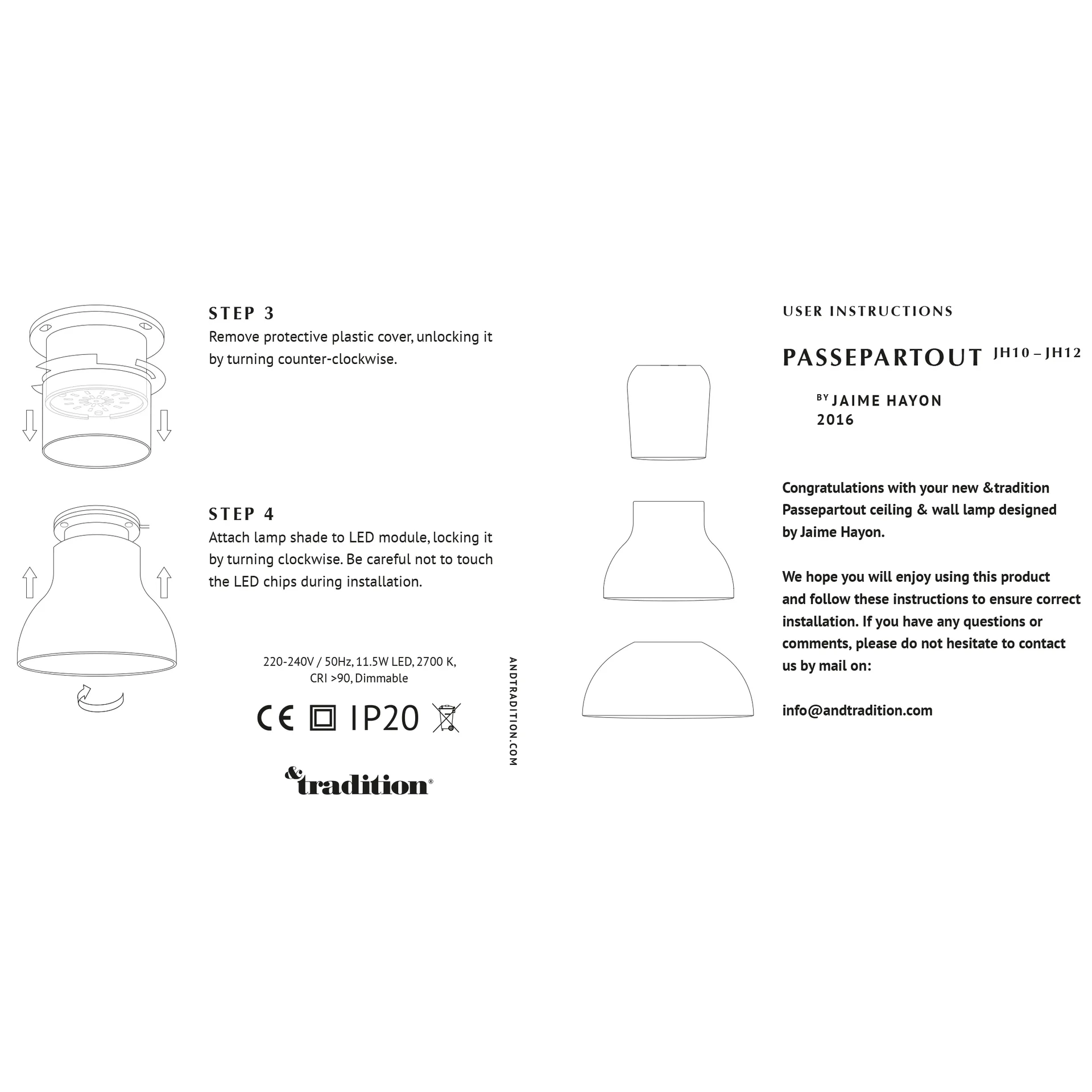 Passepartout JH12 wall mounted lamp, gold &Tradition