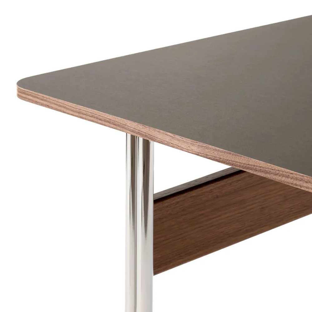 Pavilion AV16 desk, Iron linoleum, lacquered walnut, chrome legs &Tradition