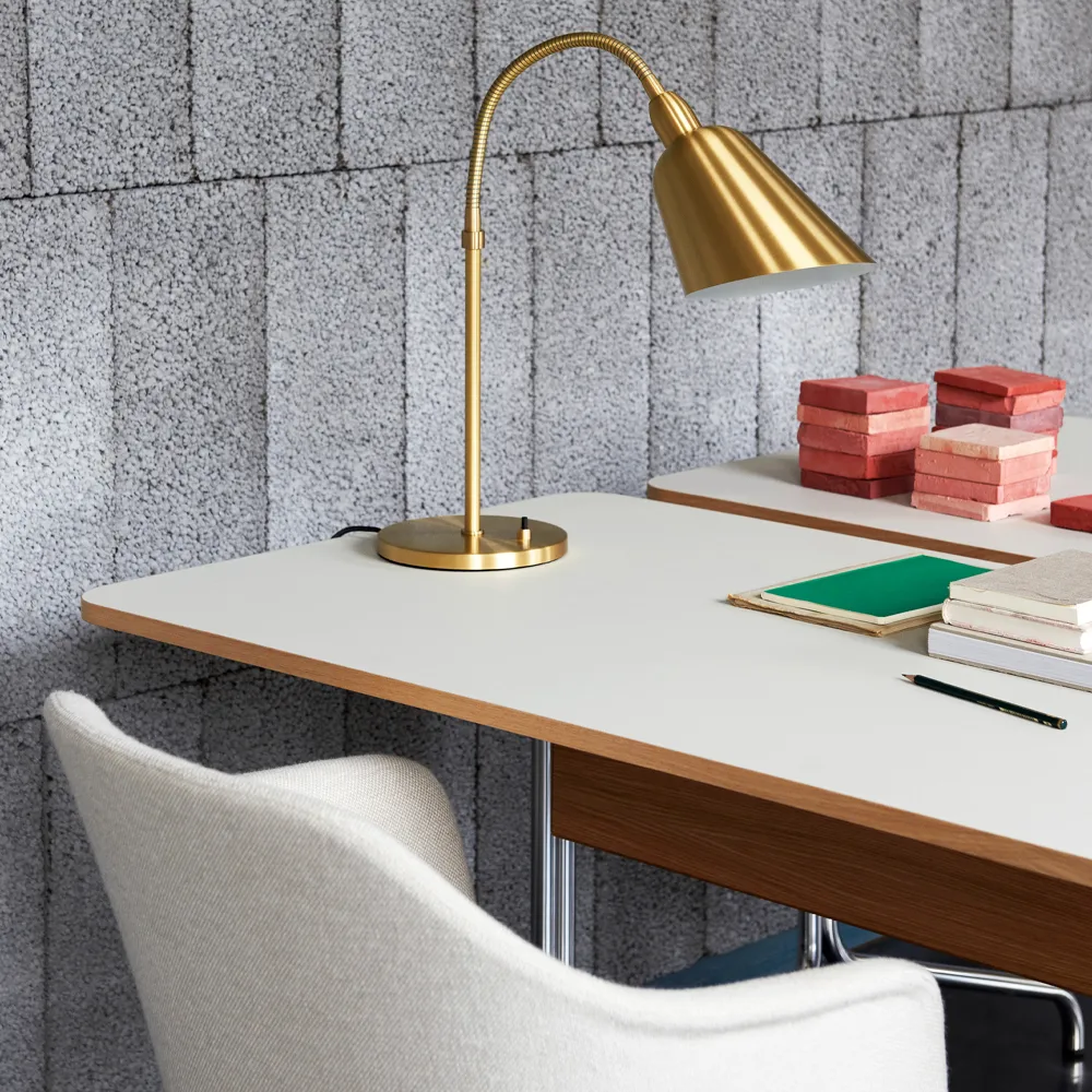 Pavilion AV16 desk, Mushroom linoleum, lacquered oak, chrome legs &Tradition