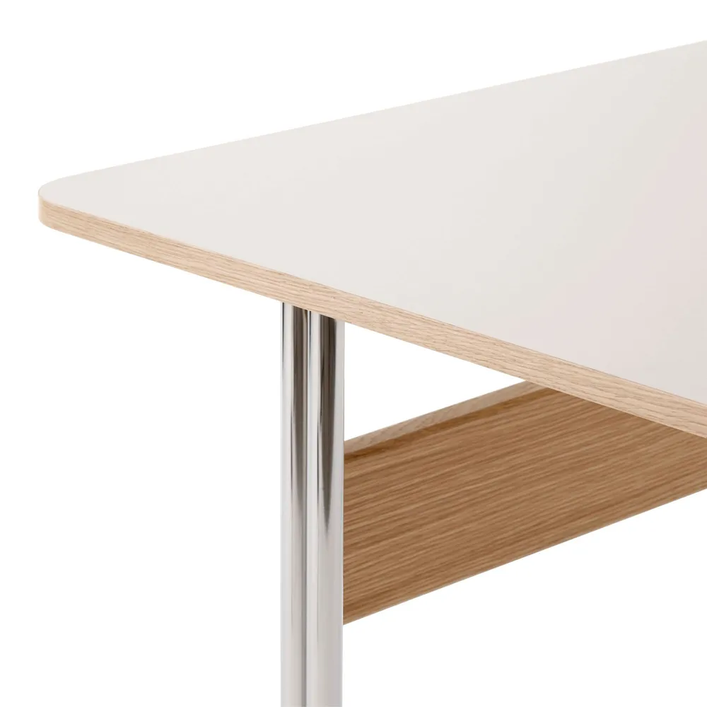 Pavilion AV16 desk, Mushroom linoleum, lacquered oak, chrome legs &Tradition