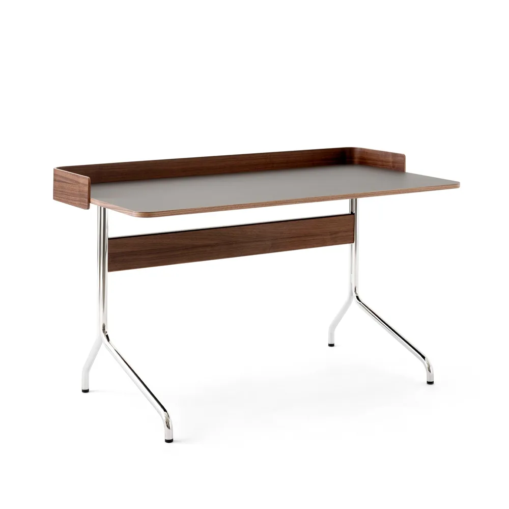 Pavilion AV17 desk, Iron linoleum, lacquered walnut, chrome legs &Tradition