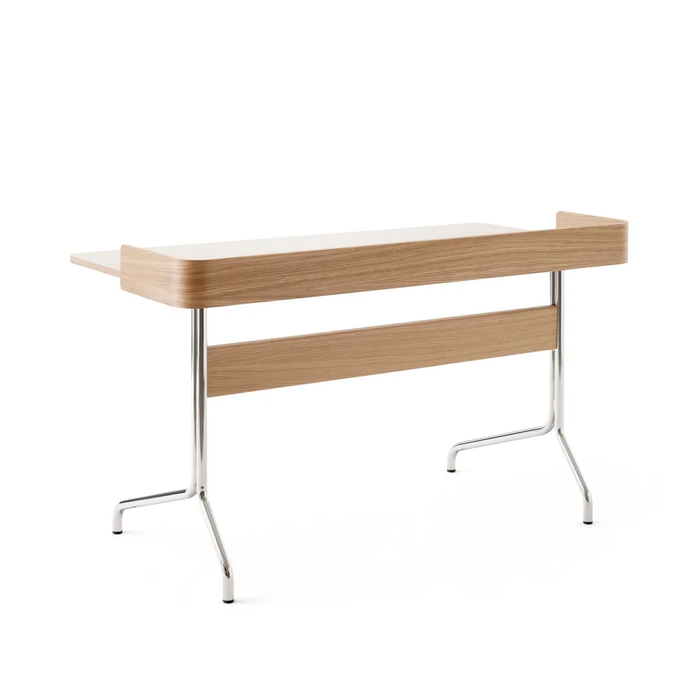 Pavilion AV17 desk, Mushroom linoleum, lacquered oak, chrome legs &Tradition