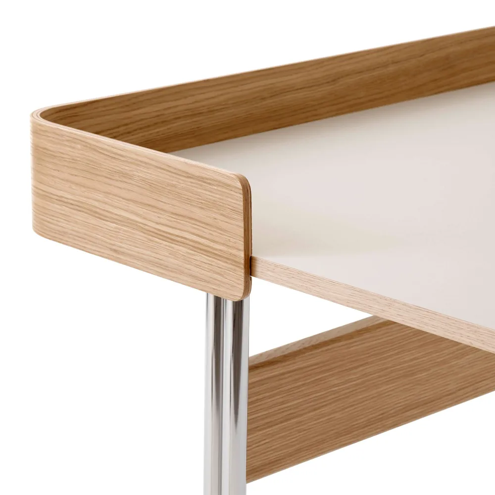 Pavilion AV17 desk, Mushroom linoleum, lacquered oak, chrome legs &Tradition