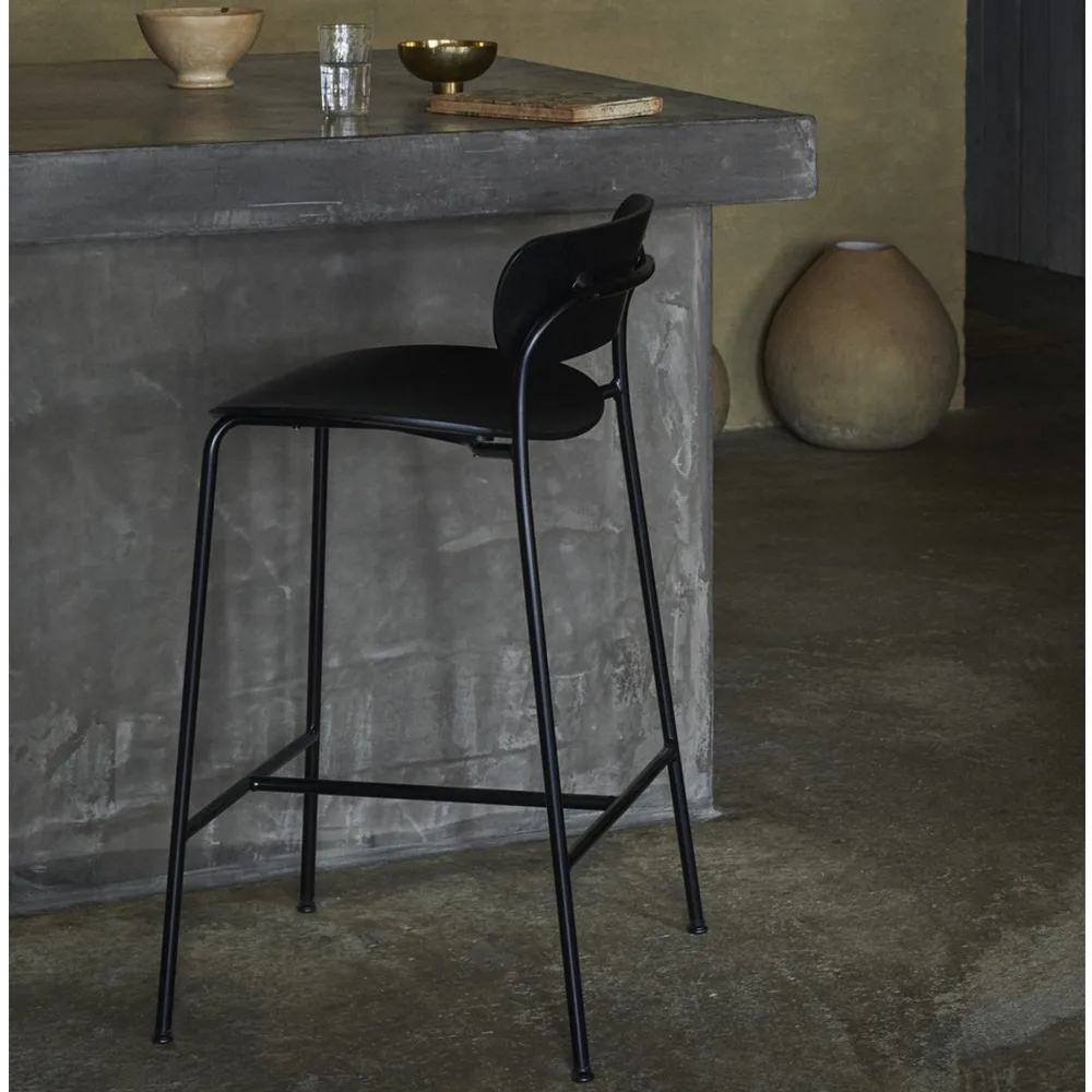 Pavilion AV7 barstool, Walnut lacquer, steel legs &Tradition