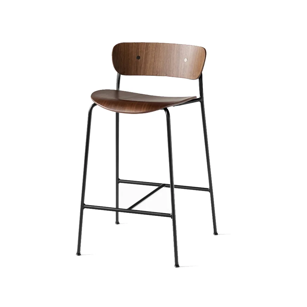 Pavilion AV7 barstool, Walnut lacquer, steel legs &Tradition