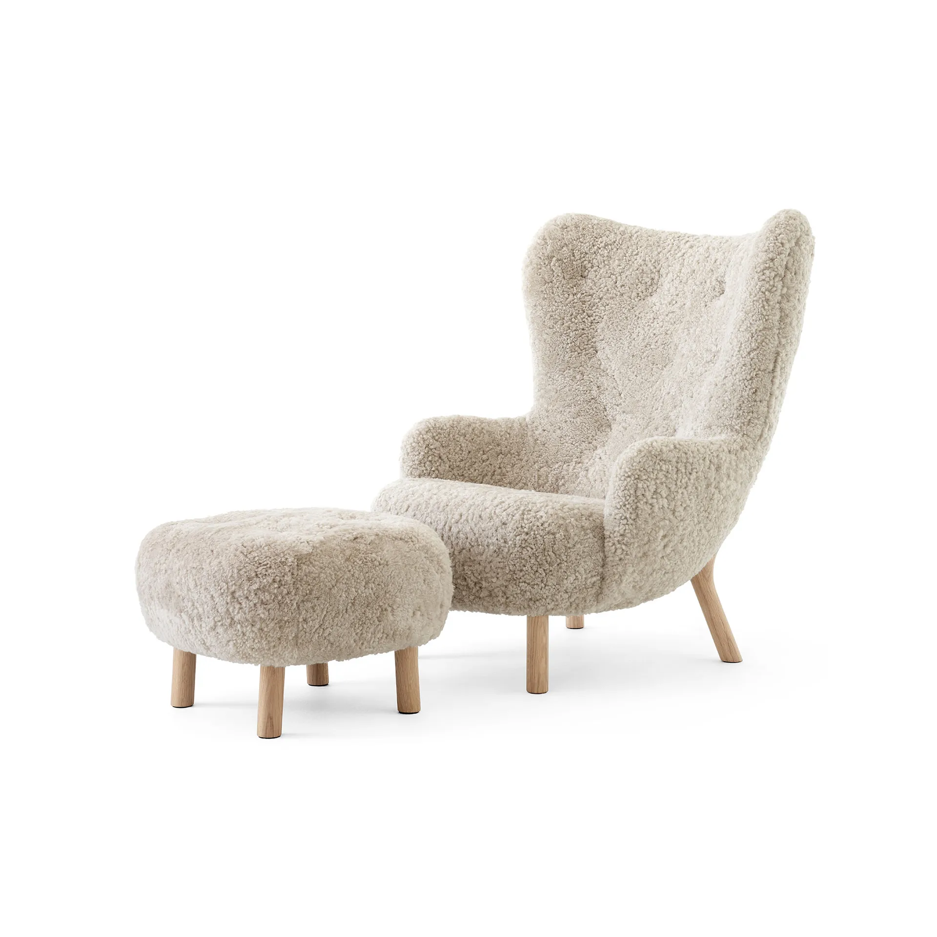 Petra VB3 high armchair incl. pouf ATD1, Oiled Oak-Sheepskin Moonlight &Tradition