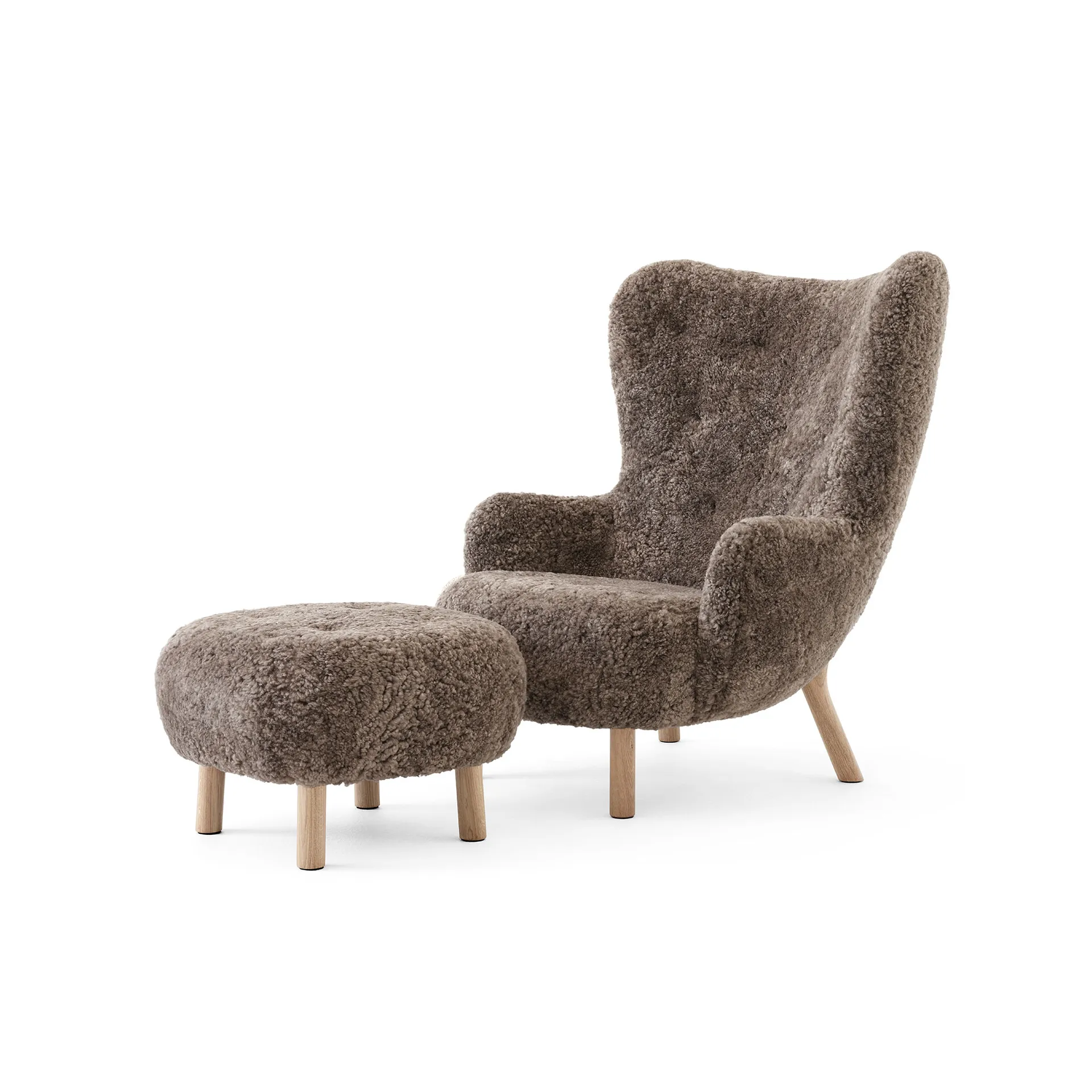Petra VB3 high armchair incl. pouf ATD1, Oiled Oak-Sheepskin Sahara &Tradition