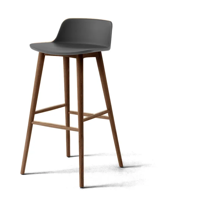 Rely HW123 bar stool - Stone grey-lacquered walnut, 75 cm - &Tradition