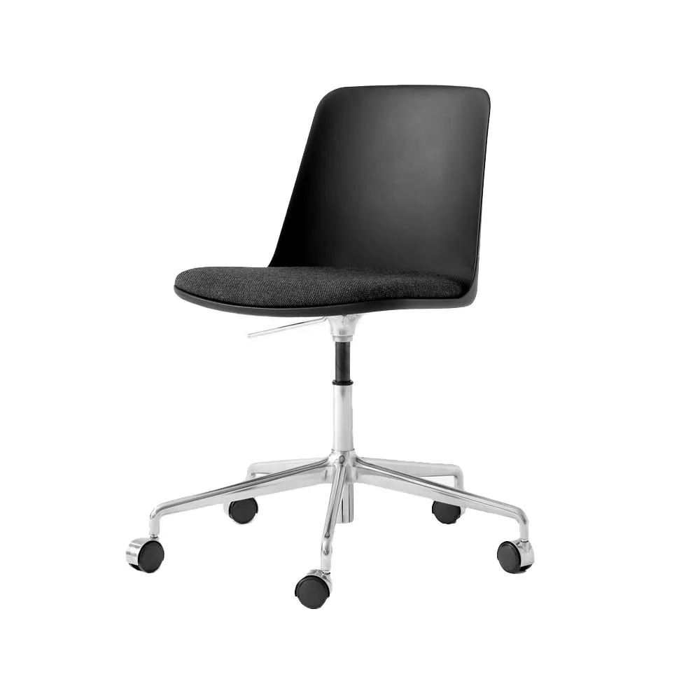 Rely HW29 office chair, Fabric re-wool 198 black, black cover, aluminium base &Tradition