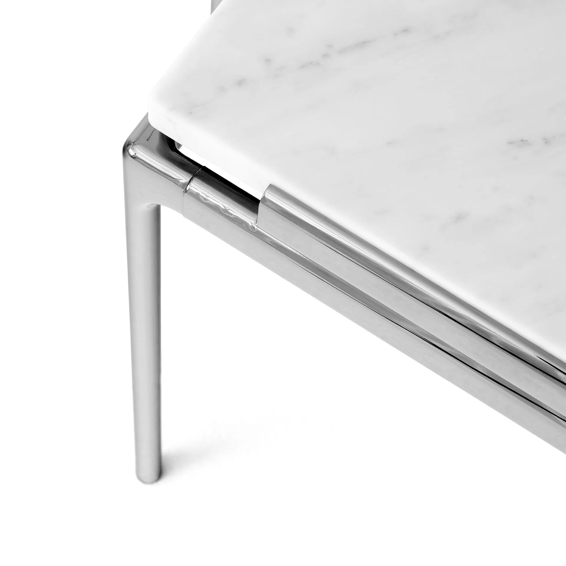 Sett LN11 side table, Bianco carrara-dark chrome &Tradition