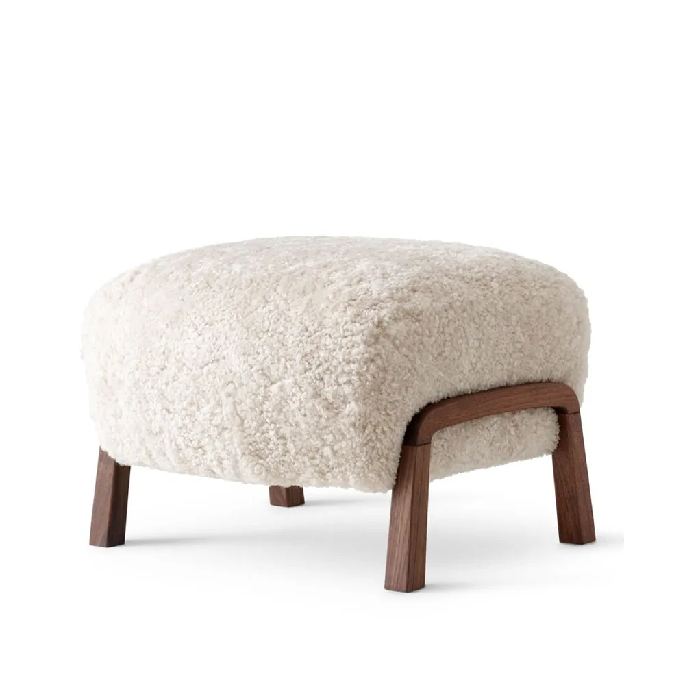 Wulff ATD3 footstool, Sheepskin moonlight, walnut legs &Tradition