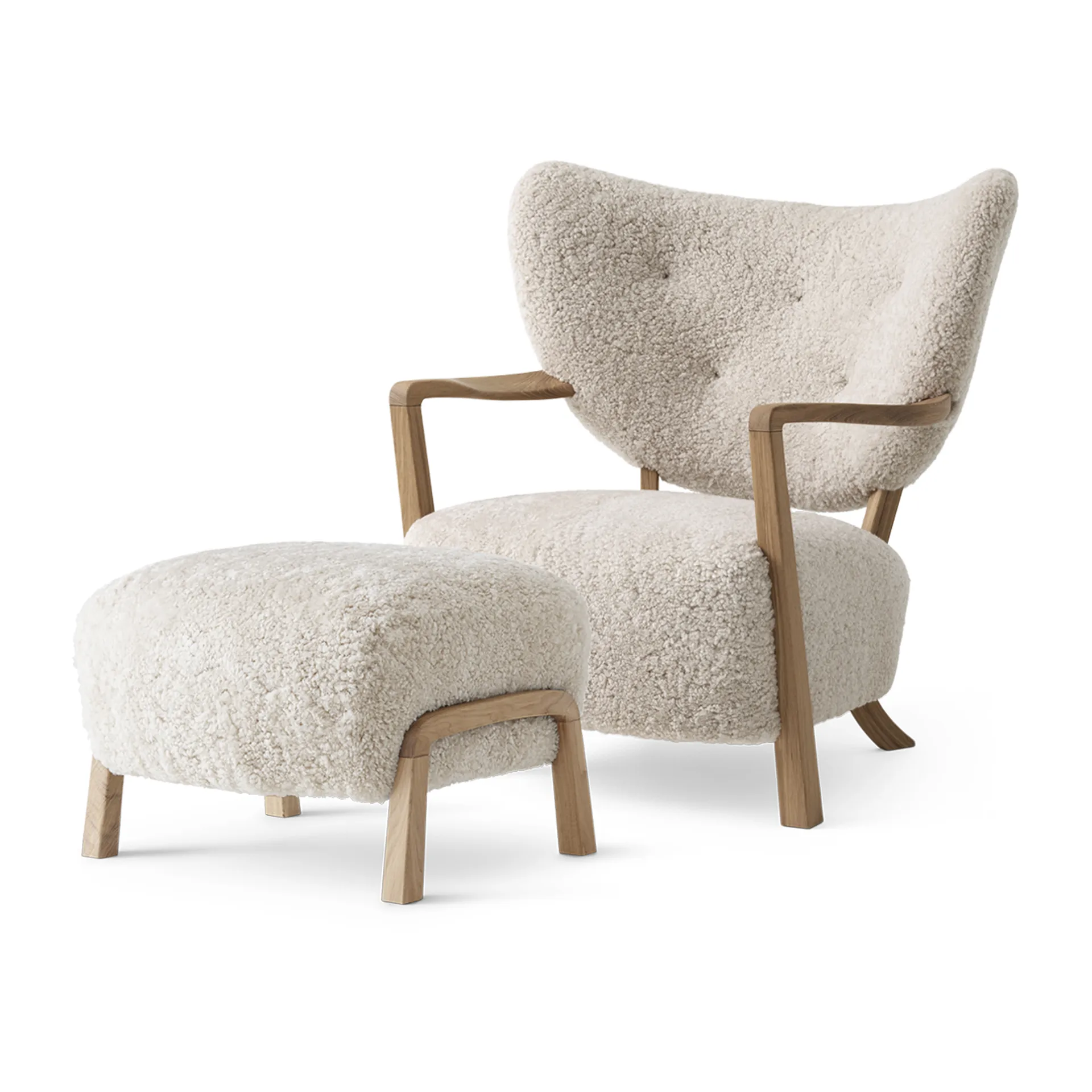 Wulff Lounge Chair ATD2 armchair incl. pouffe ATD3, Oiled oak-Moonlight &Tradition