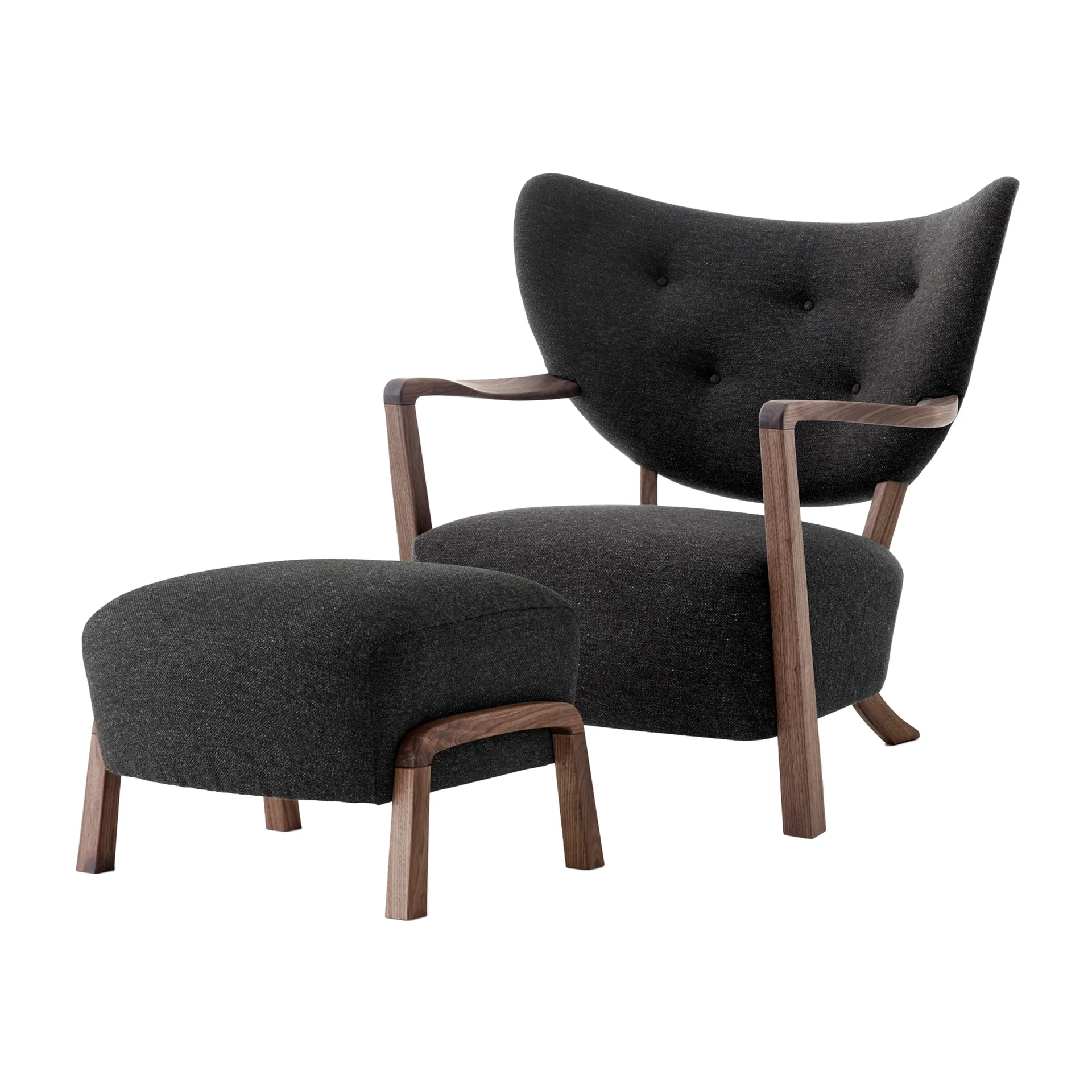 Wulff Lounge Chair ATD2 armchair incl. pouffe ATD3, Oiled walnut-Hallingdal &Tradition