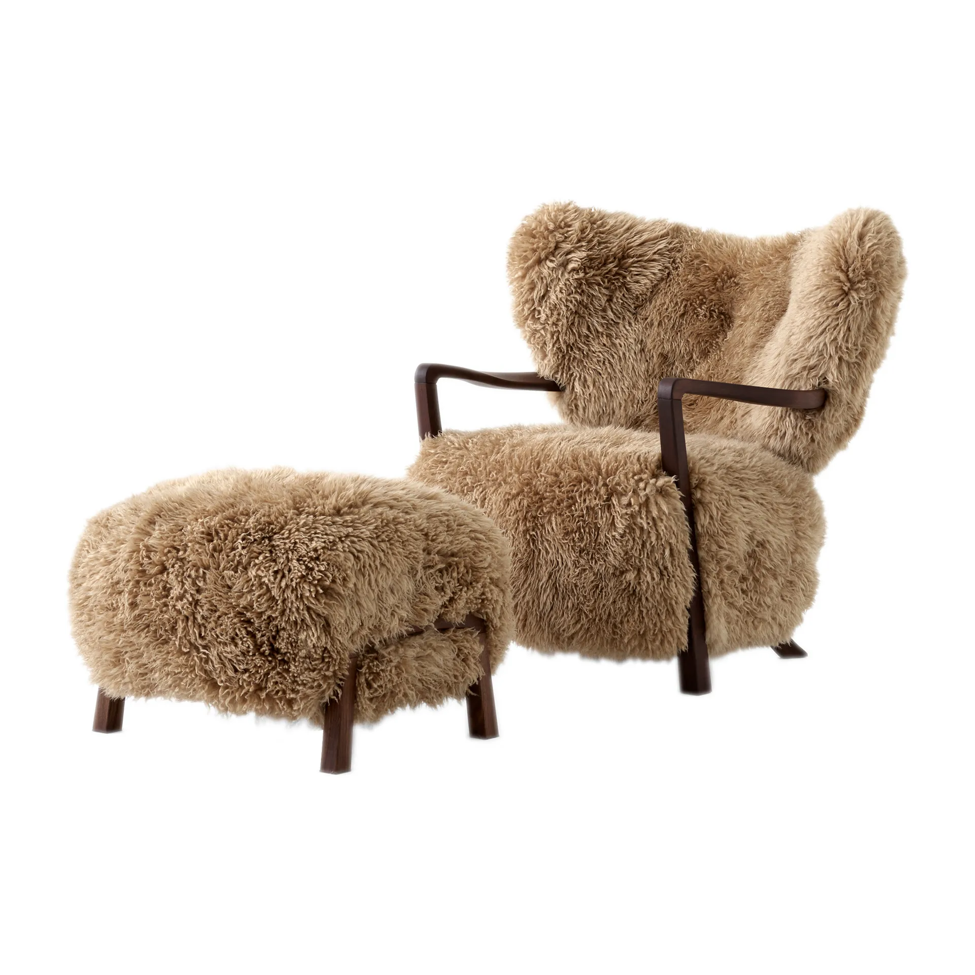 Wulff Lounge Chair ATD2 armchair incl. pouffe ATD3, Oiled walnut-Sheepskin honey &Tradition