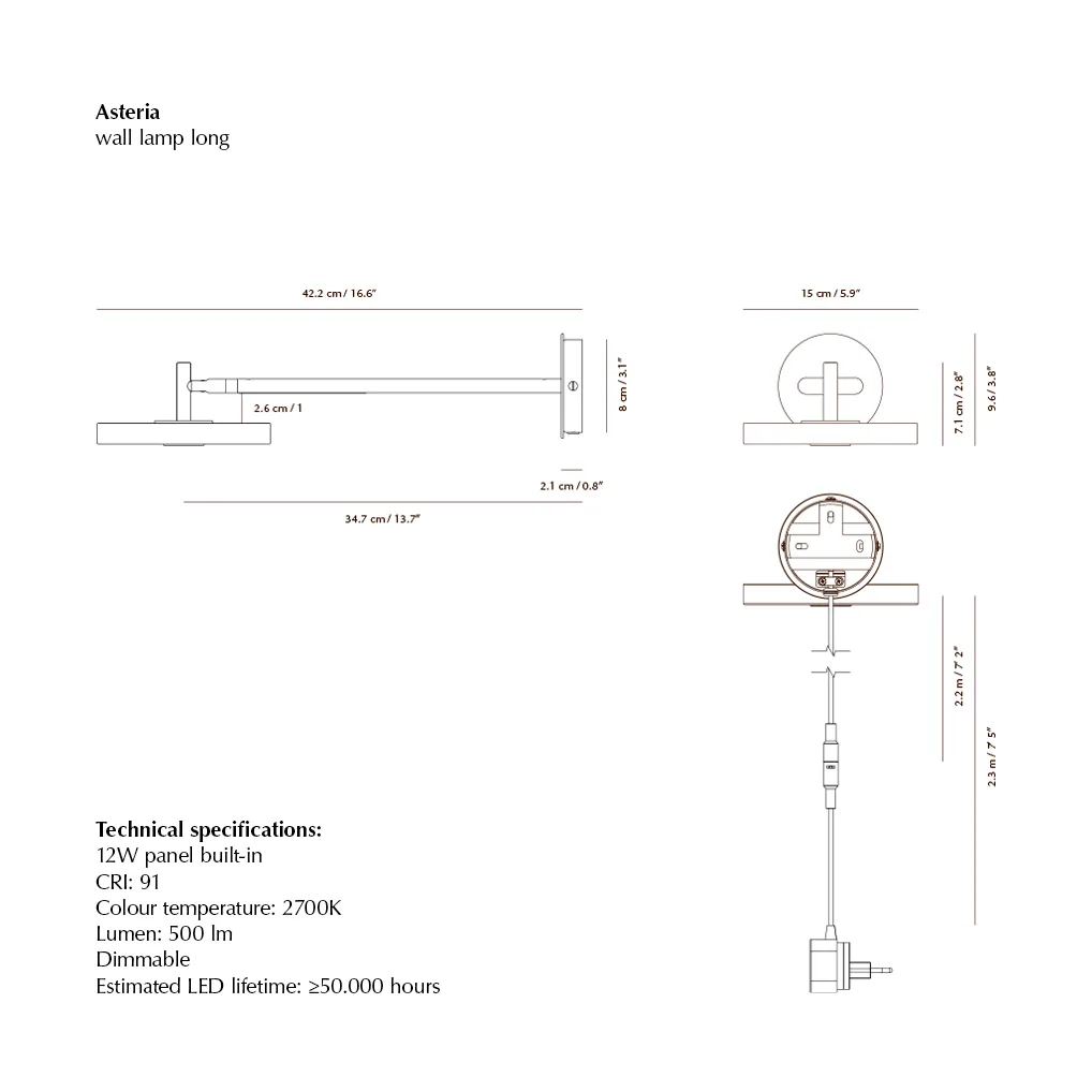 Asteria Wall wall lamp, Long, Pearl white-chrome Umage