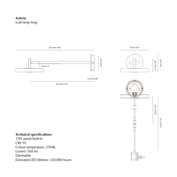 Asteria Wall wall lamp - Long, Pearl white-chrome - Umage