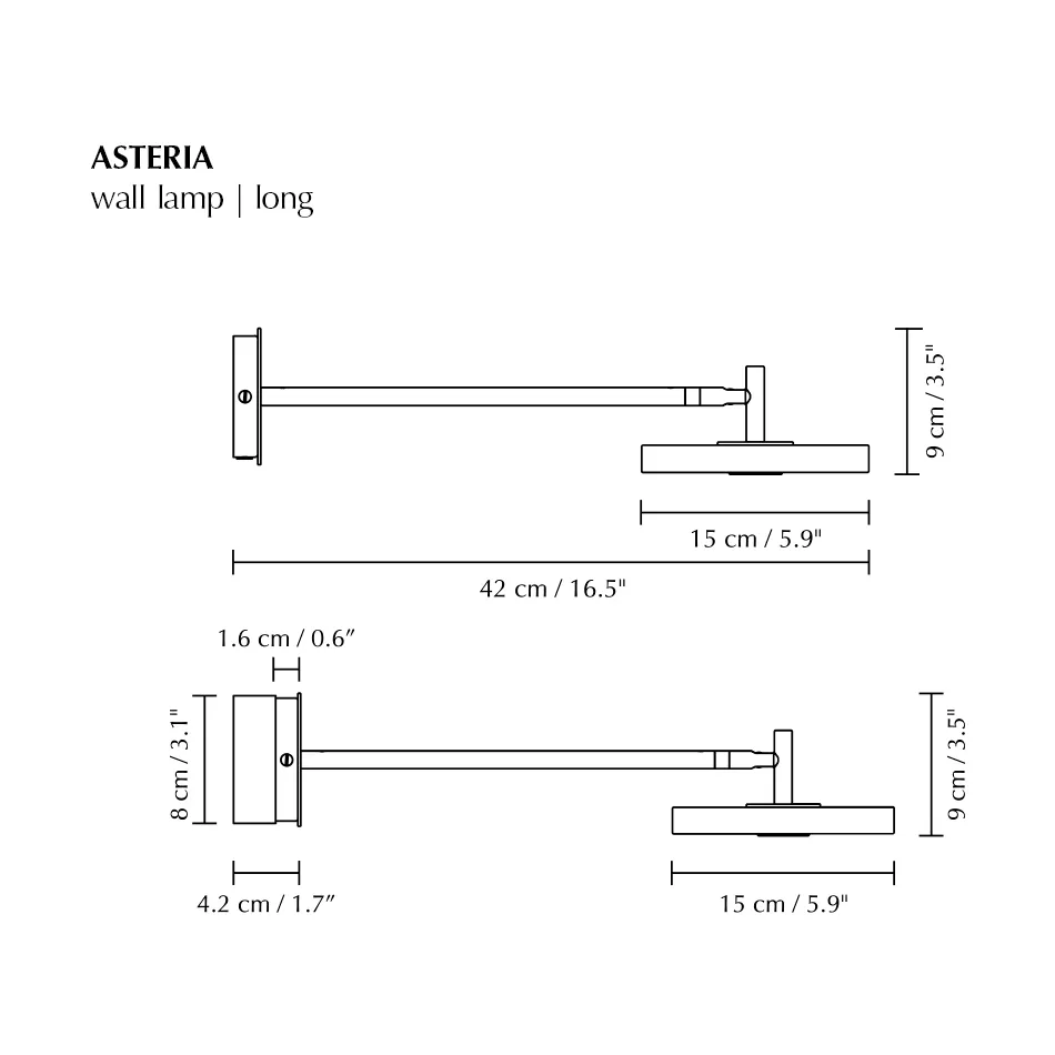 Asteria Wall wall lamp, Long, Polished brass Umage