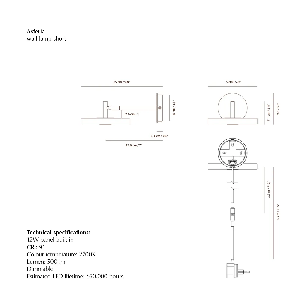 Asteria Wall wall lamp, Short, Pearl white-chrome Umage