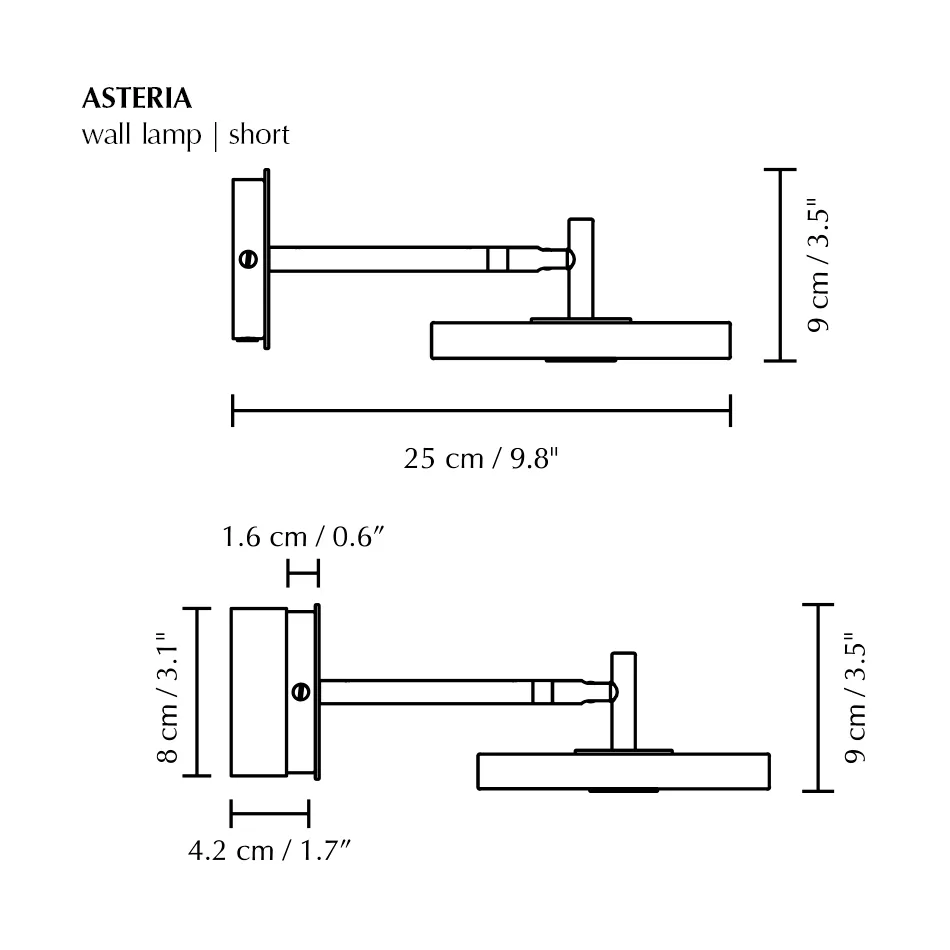 Asteria Wall wall lamp, Short, Polished steel Umage