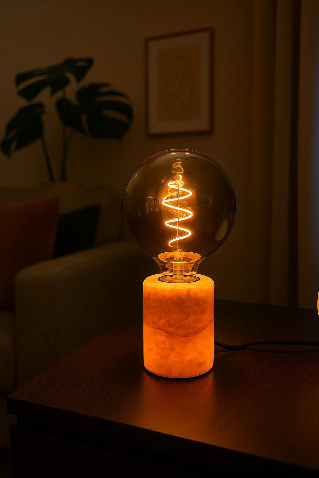 Marble lamp base, Beige silk matte, Ø8x10.5 cm Unison