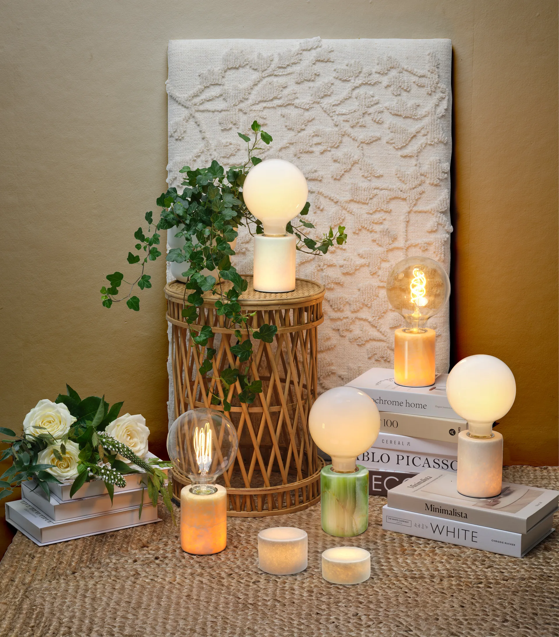 Marble lamp base, White silk matte, Ø8x10.5 cm Unison