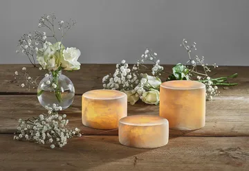 Marble table candle - Beige silk matte, Ø8x4 cm - Unison