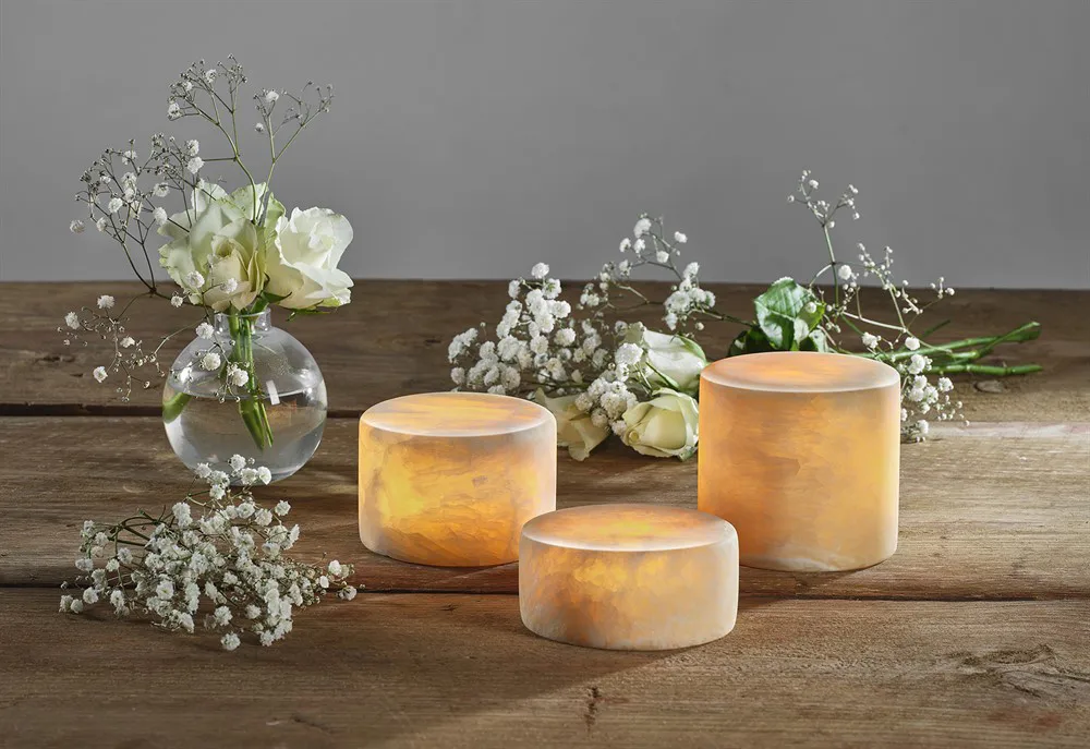 Marble table candle, Beige silk matte, Ø8x8 cm Unison