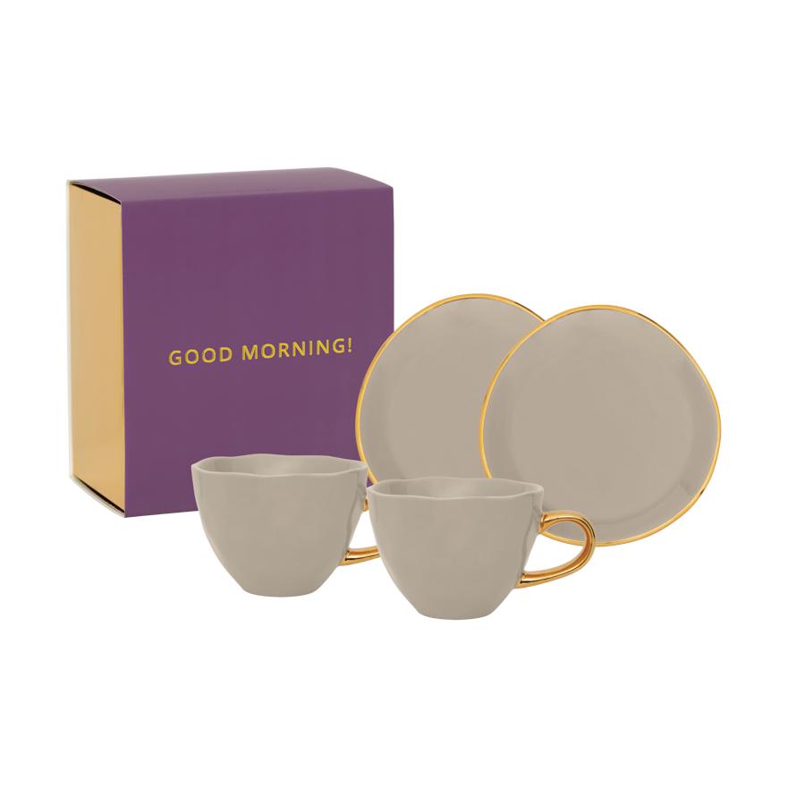 URBAN NATURE CULTURE Good Morning gift set Cappuccino mug & saucer 2-pack Gray morn