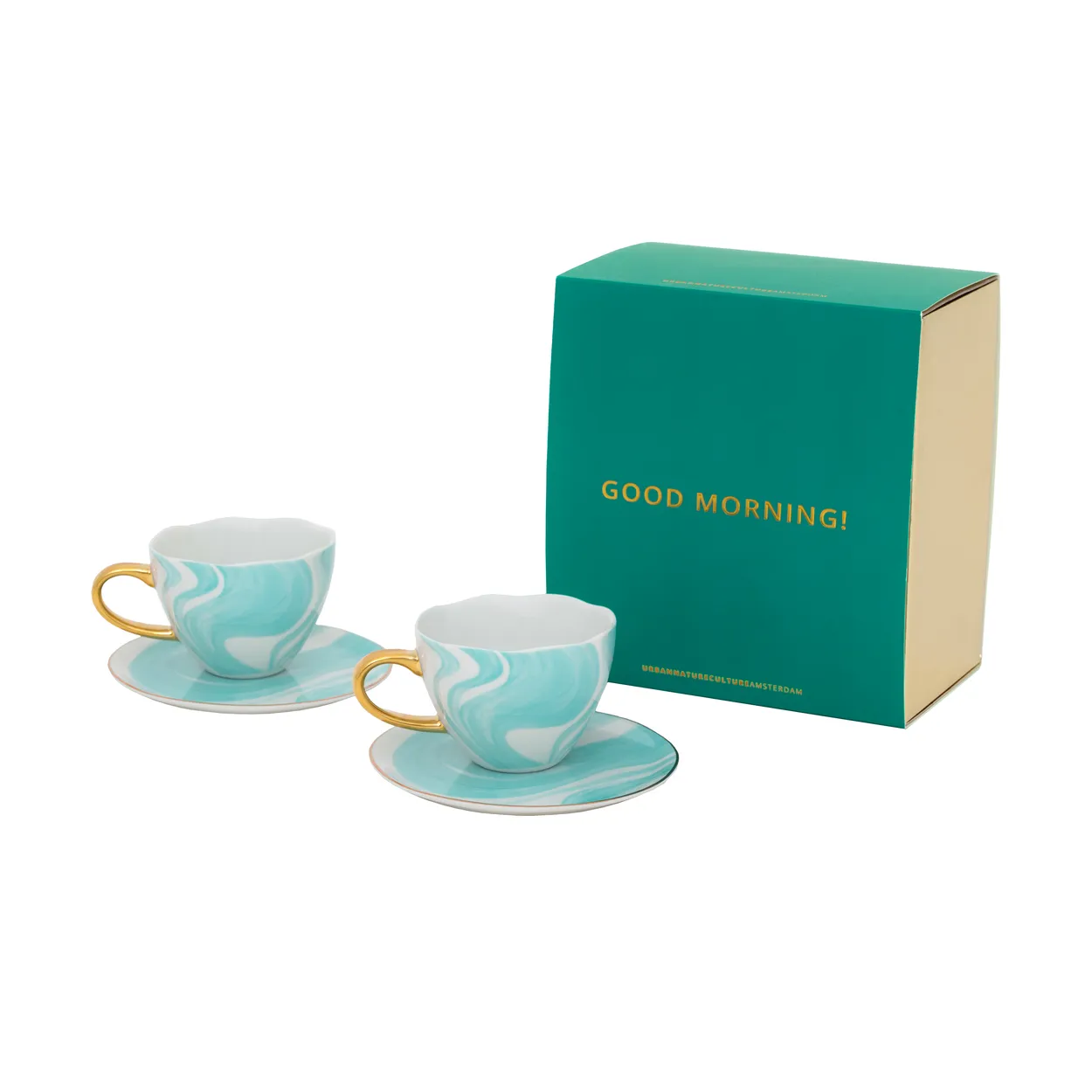 URBAN NATURE CULTURE Good Morning gift set Cappuccino mug & saucer 2-pack Valuri emerald green
