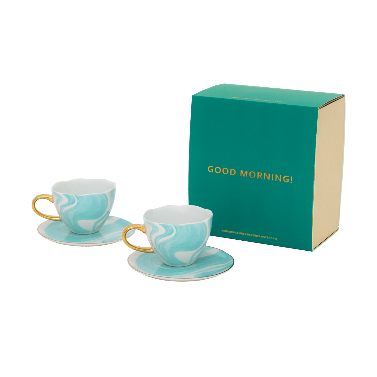 URBAN NATURE CULTURE Good Morning gift set Cappuccino mug & saucer 2-pack Valuri emerald green