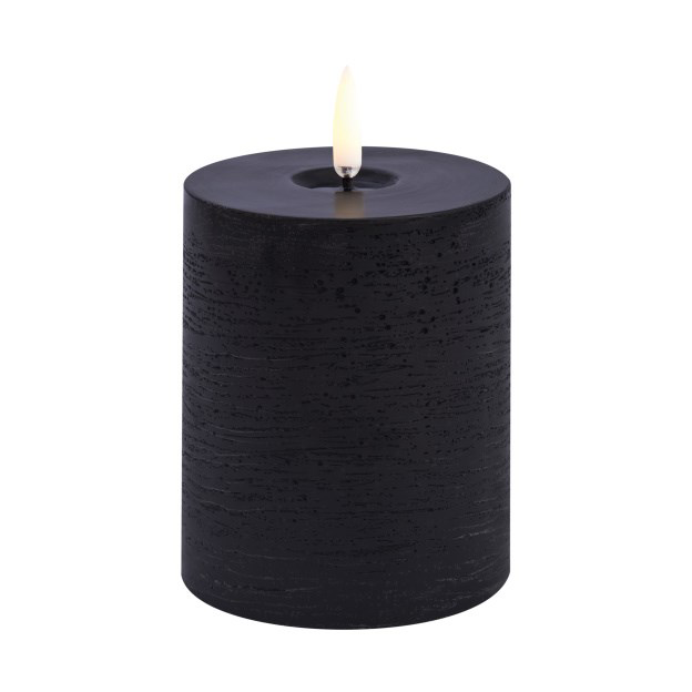 Uyuni Lighting Uyuni LED Block Candle melted Black rustic, o7.8x10 cm