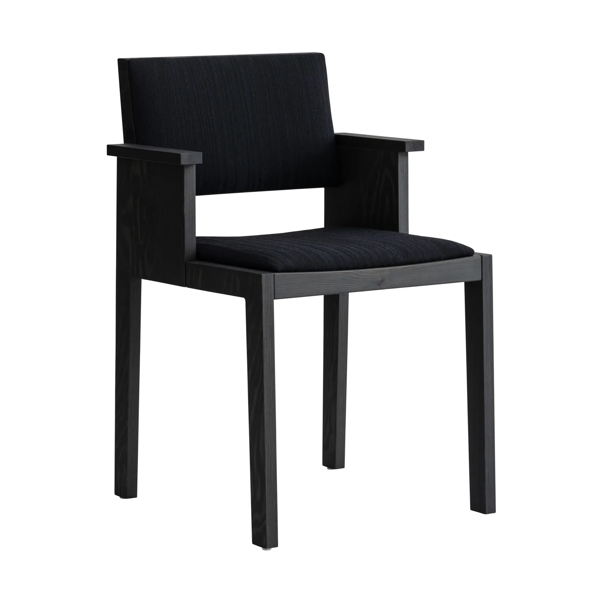 016 Maasto Dining Armchair armchair, Black-stained pine, front side upholstered in black Vaarnii