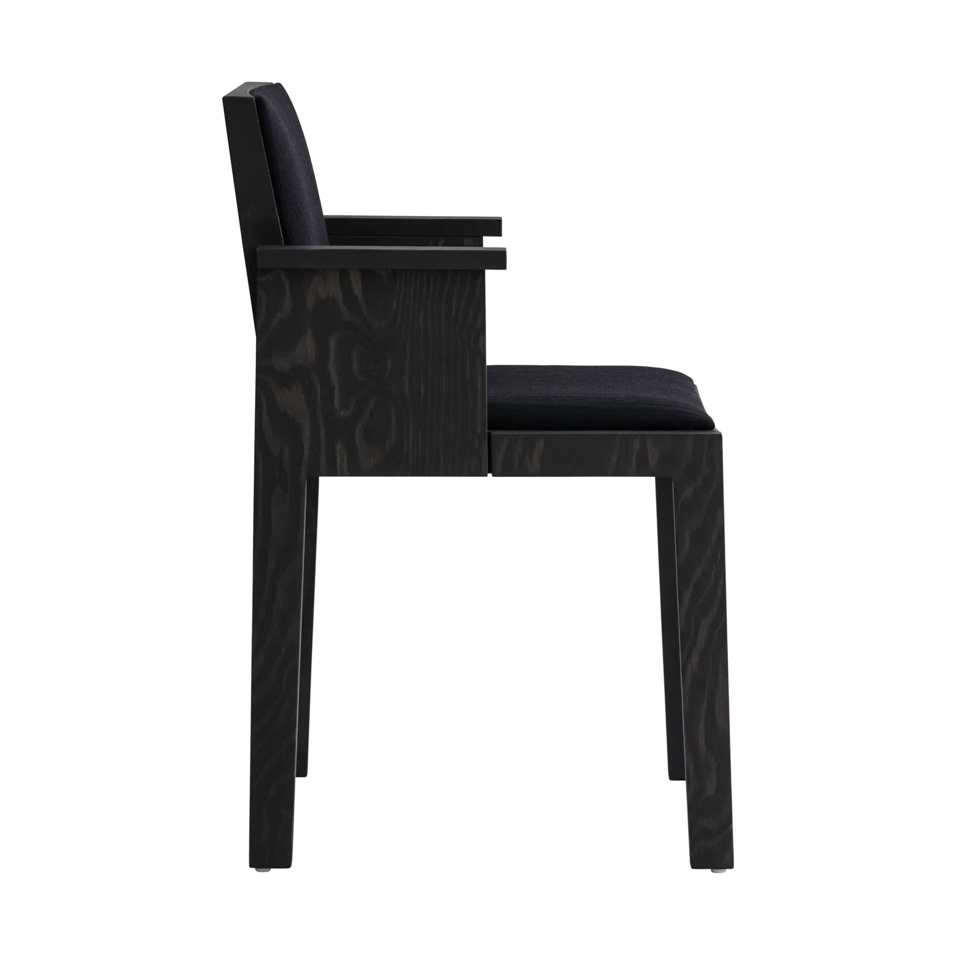 016 Maasto Dining Armchair armchair, Black-stained pine, front side upholstered in black Vaarnii