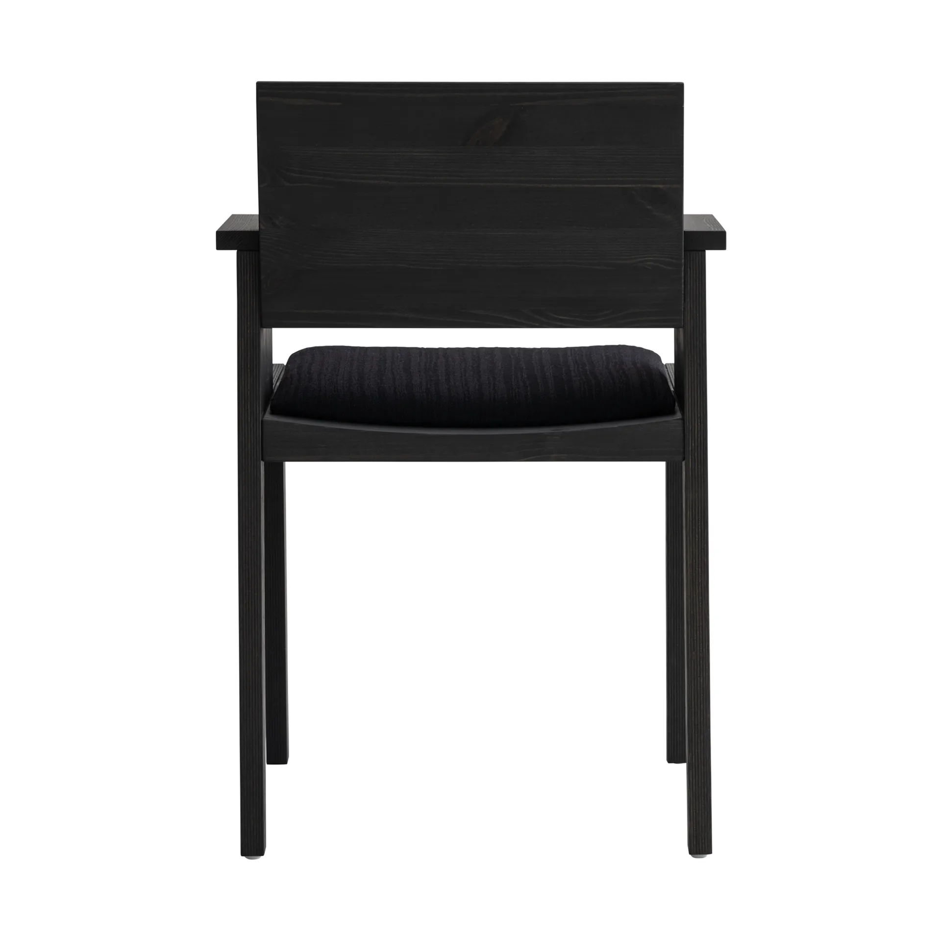 016 Maasto Dining Armchair armchair, Black-stained pine, front side upholstered in black Vaarnii