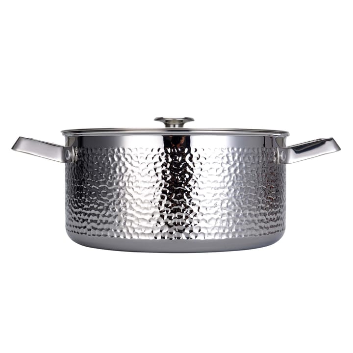 Kroma hammered chrome plated casserole pot with lid - Pixel. 4 L - Vargen & Thor
