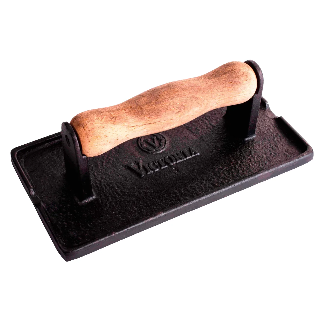 Victoria Bacon and grill press cast iron with wooden handle 21x11 cm