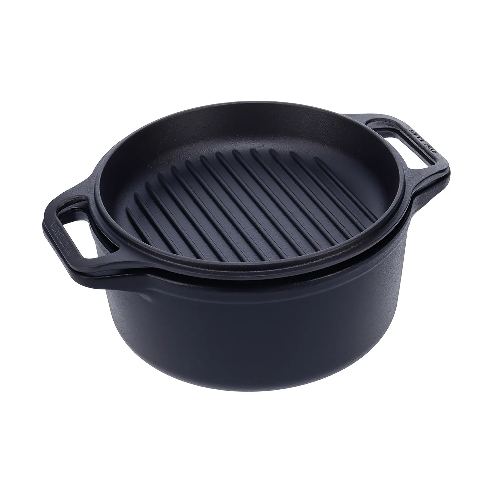 Cast iron Dutch oven and grill pan, pre-seasoned, 2 pieces Victoria